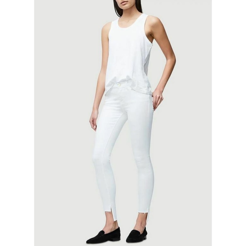 FRAME Le Skinny de Jeanne Raw Stagger Jeans White Mid Rise LSJFLRE403 Womens 25